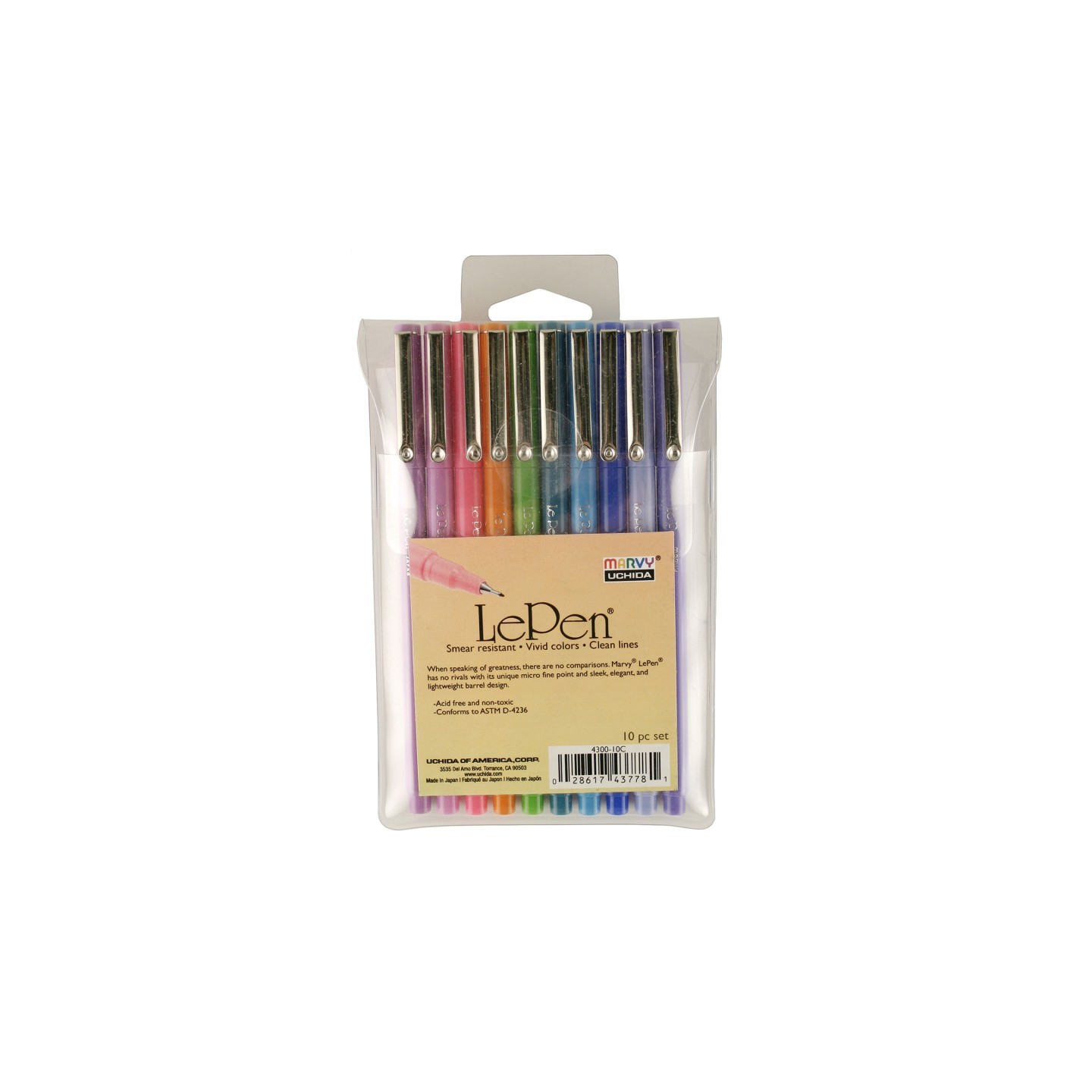 Marvy Uchida® LePen® Micro-Fine Point Pen, Bright, 10 Colors