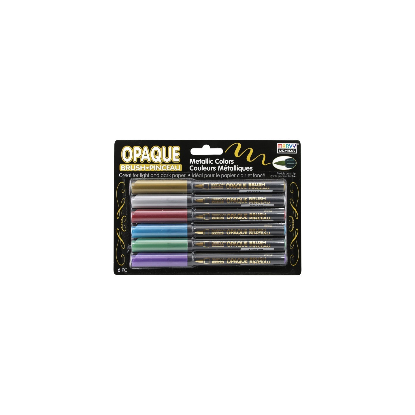Marvy Uchida® Opaque Brush Markers, Metallic Colors, Pack of 6
