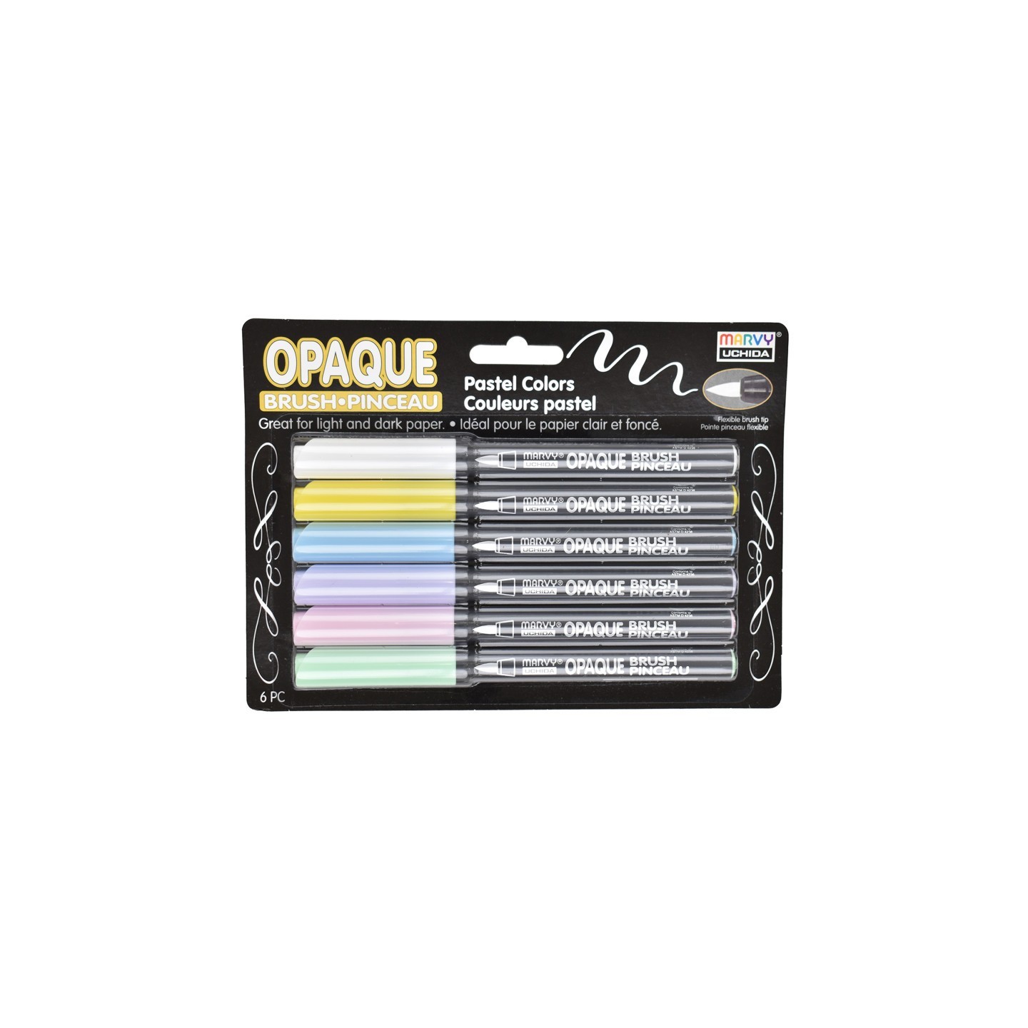 Marvy Uchida® Opaque Brush Tip Markers, 4700-6P, Pastel Colors, Set of 6