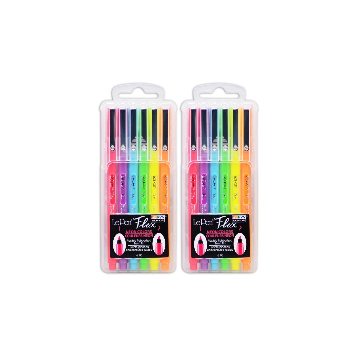 Marvy Uchida® LePen® Flex, 6 Neon Colors Per Pack, 2 Packs