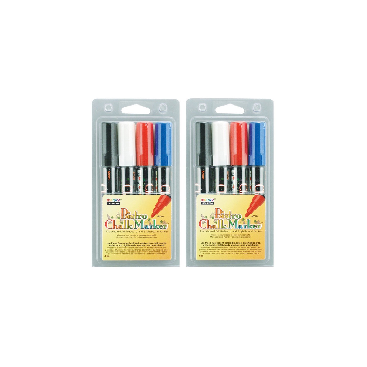 Marvy Uchida® Broad Point Chalk Marker Broad Tip Set 4C, Basic Colors, 4 Per Pack, 2 Packs