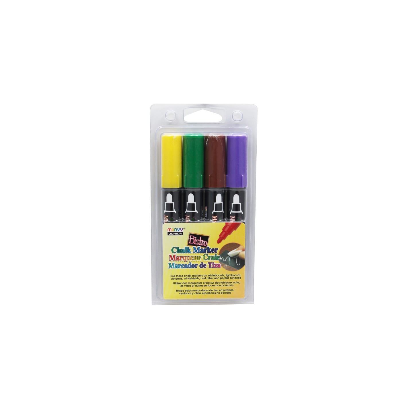 Marvy Uchida® Broad Point Chalk Marker Broad Tip Set 4D, Brown, Green, Yellow, Violet