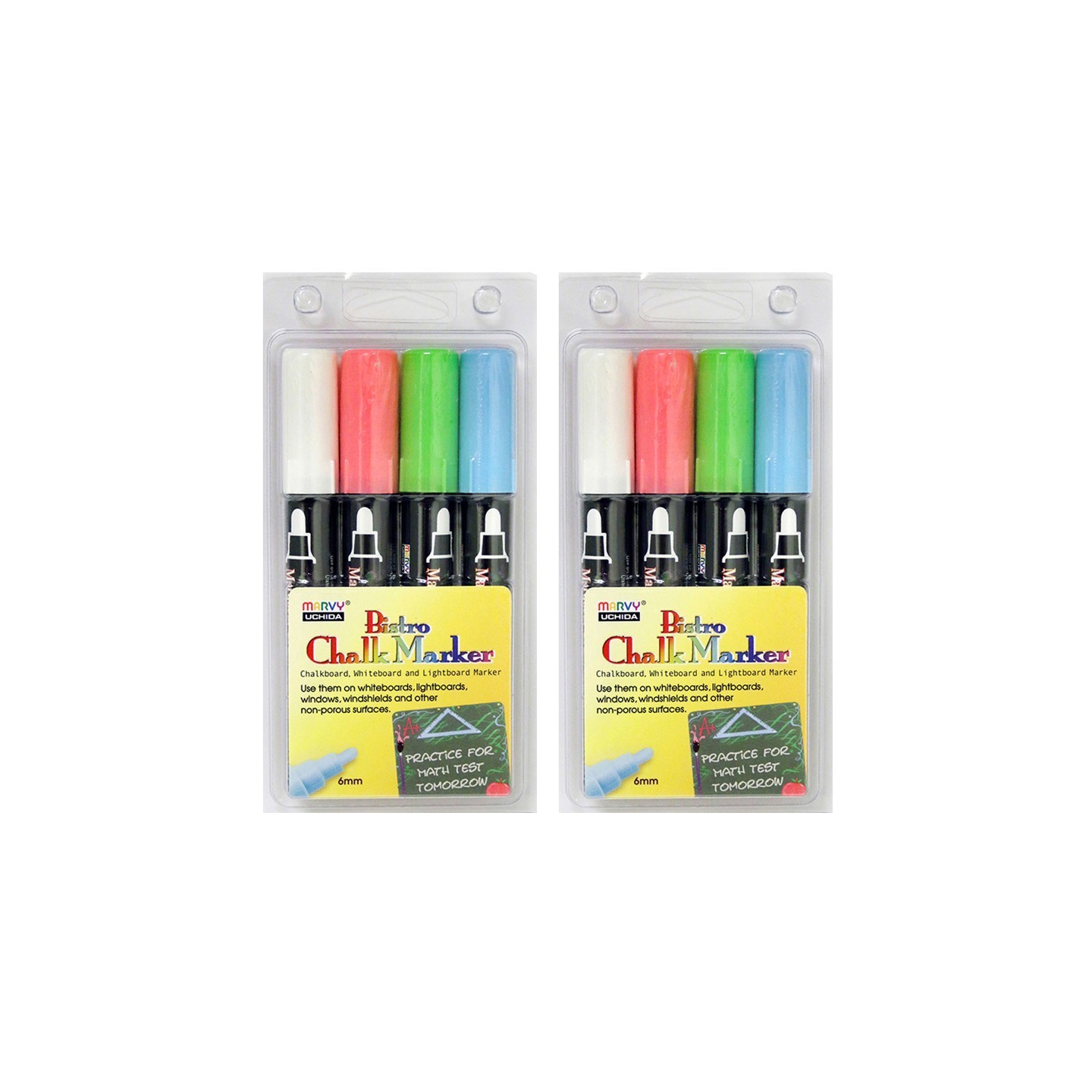 Marvy Uchida® Broad Point Chalk Marker Broad Tip Set 4ED, Fluorescent Colors, 4 Per Pack, 2 Packs