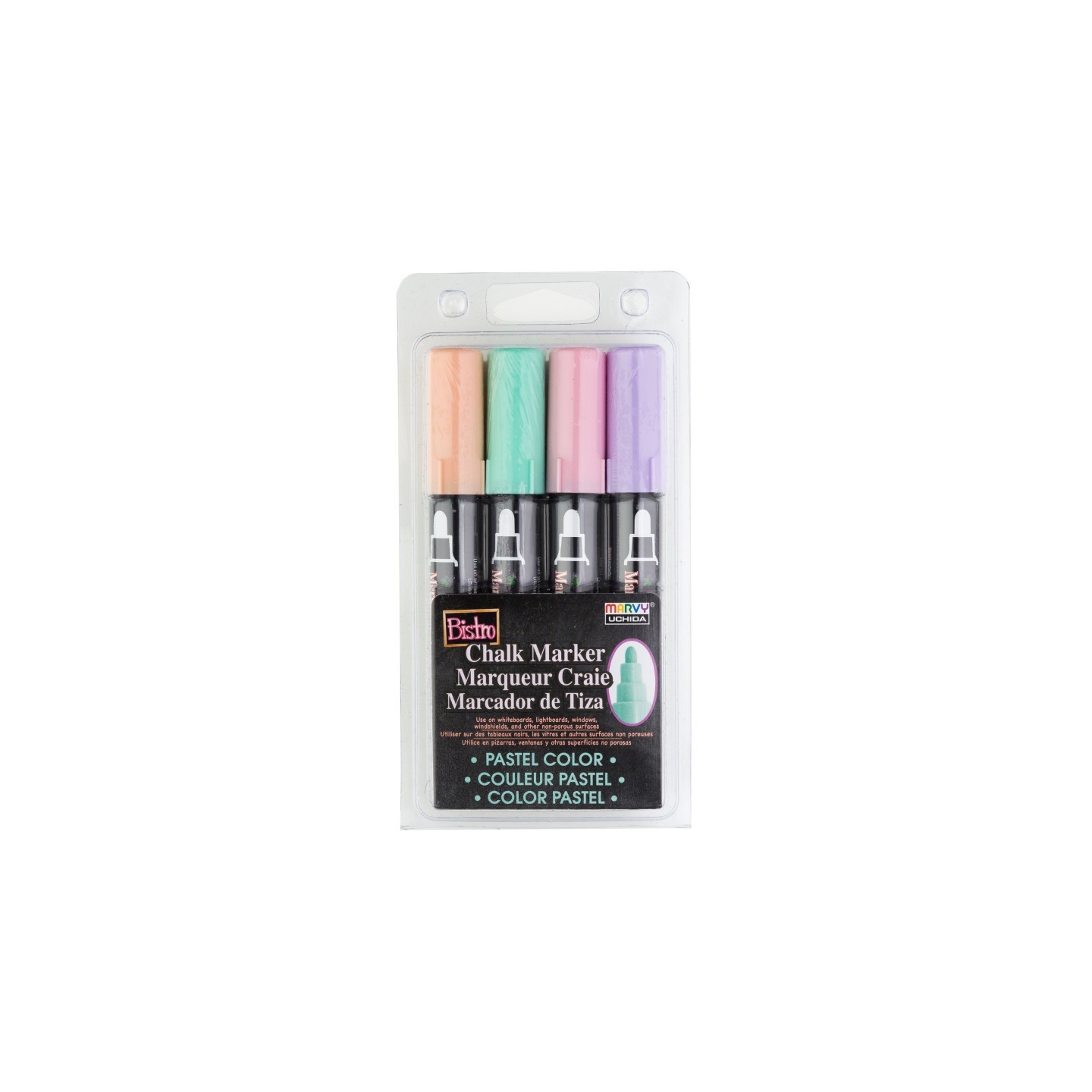 Marvy Uchida® Bistro Chalk Markers, Broad Tip, 4-Color Set, Blush Pink, Peppermint, Pastel Peach, Pale Violet