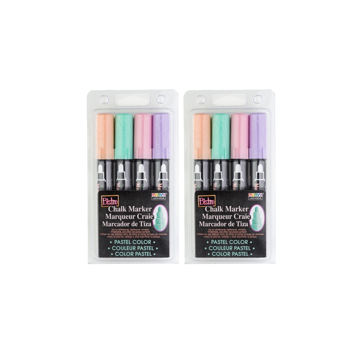 Marvy Uchida® Bistro Chalk Markers, Broad Tip, Blush Pink, Peppermint, Pastel Peach, Pale Violet, 4 Per Pack, 2 Packs