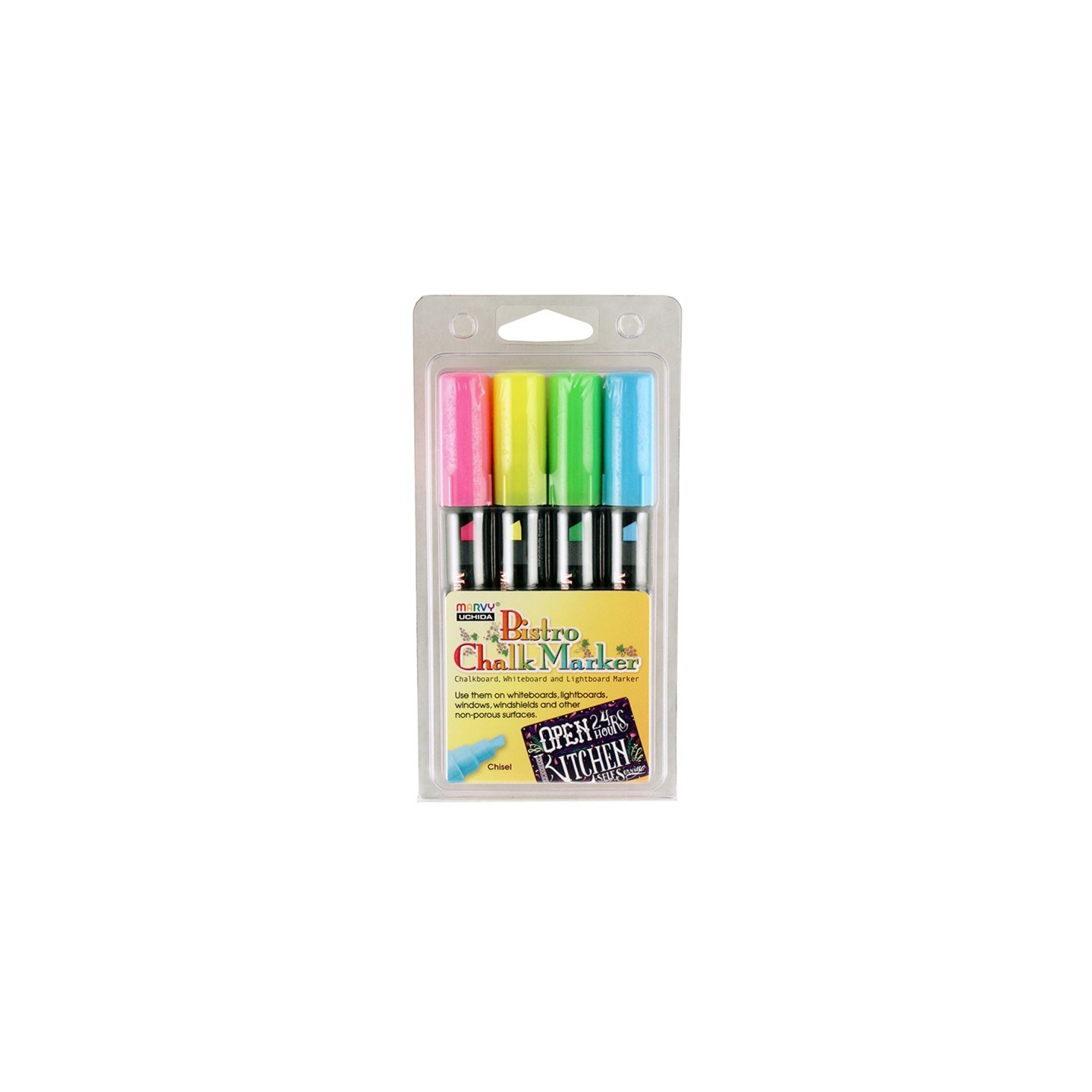 Marvy Uchida® Broad Point Chalk Marker Chisel Tip Set 4H, Fluorescent Colors, Pack of 4