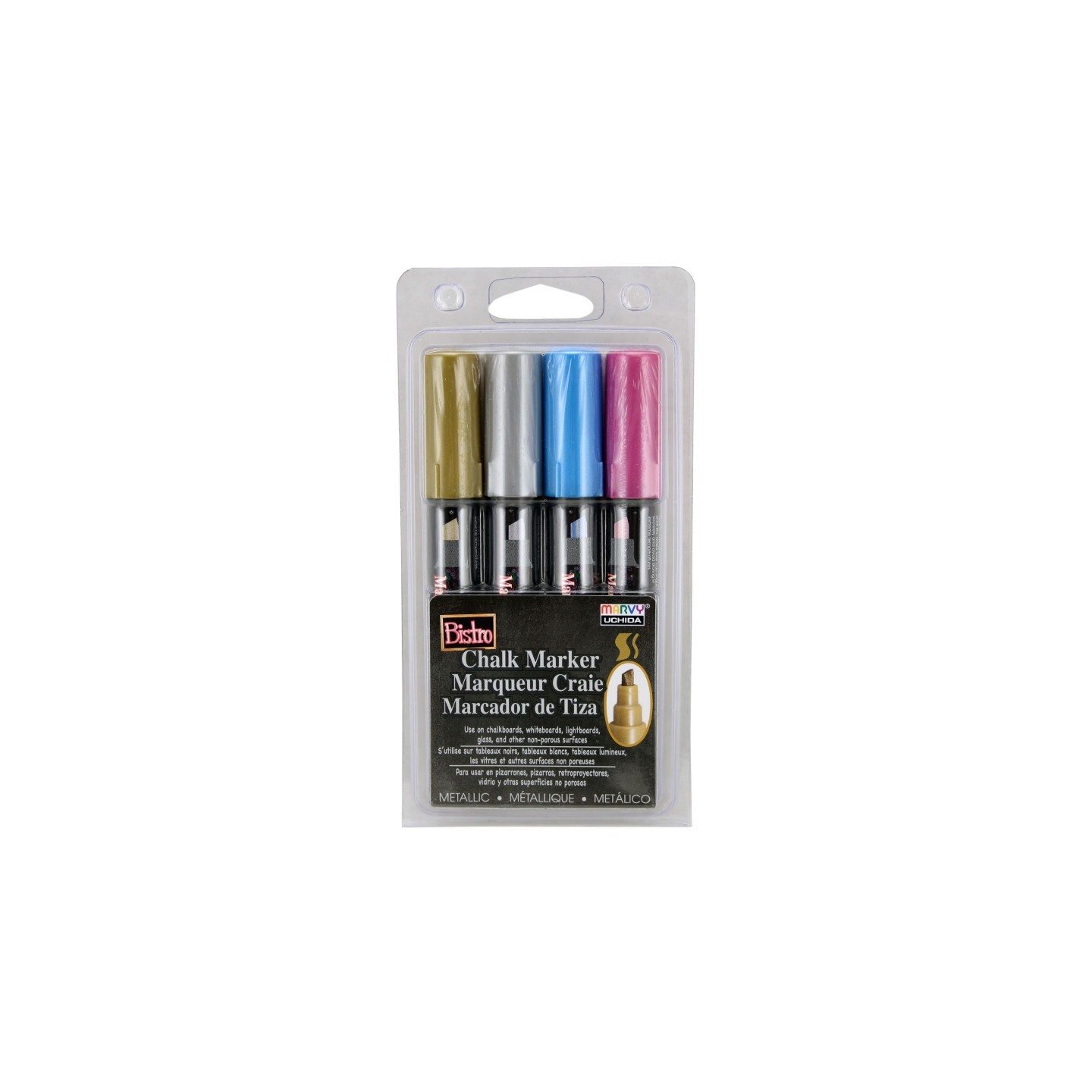 Marvy Uchida® Bistro Chalk Markers, Chisel Tip, 4-Color Set, Silver, Gold, Blue, Red