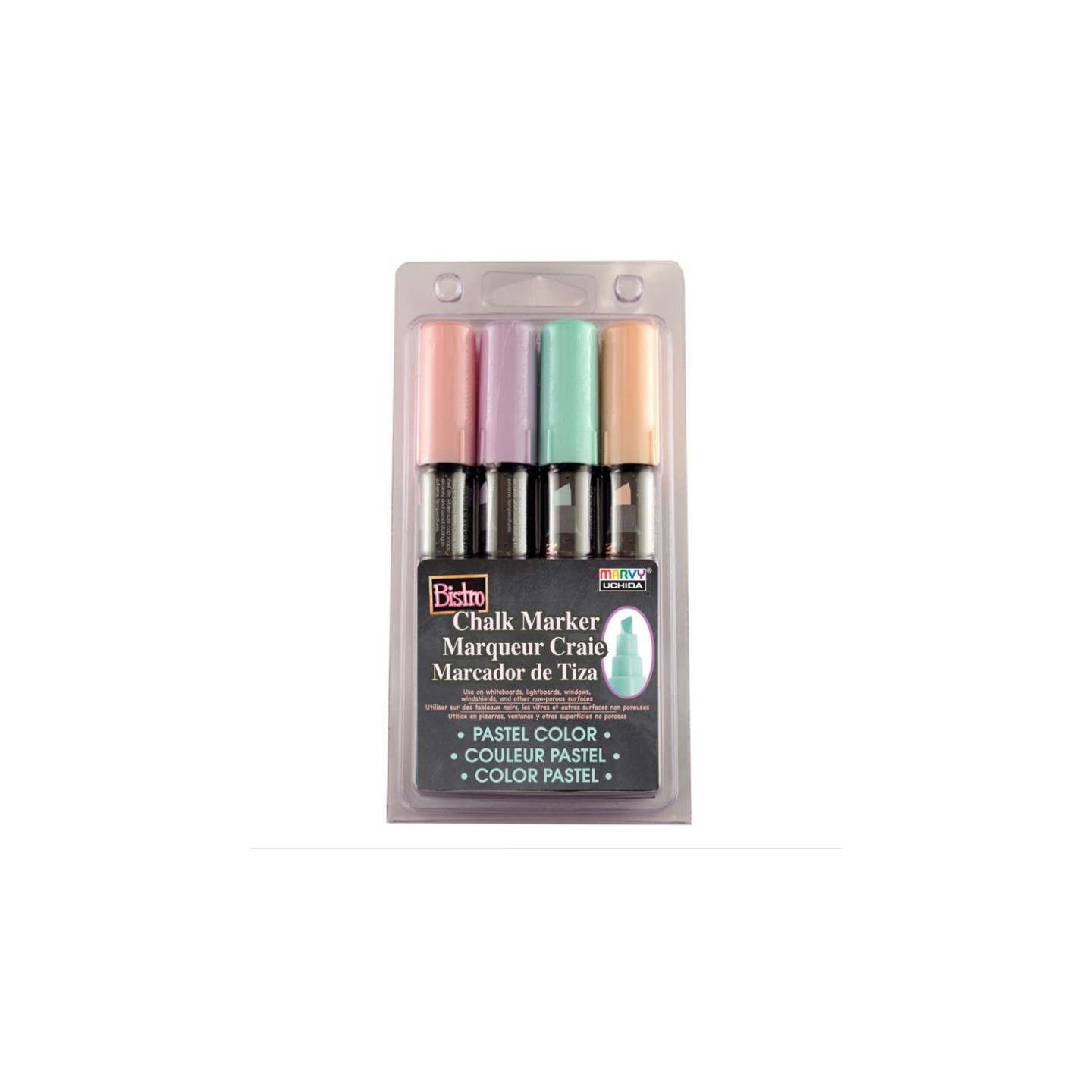 Marvy Uchida® Bistro Chalk Markers, Chisel Tip 4-Color Set, Blush Pink, Peppermint, Pastel Peach, Pale Violet