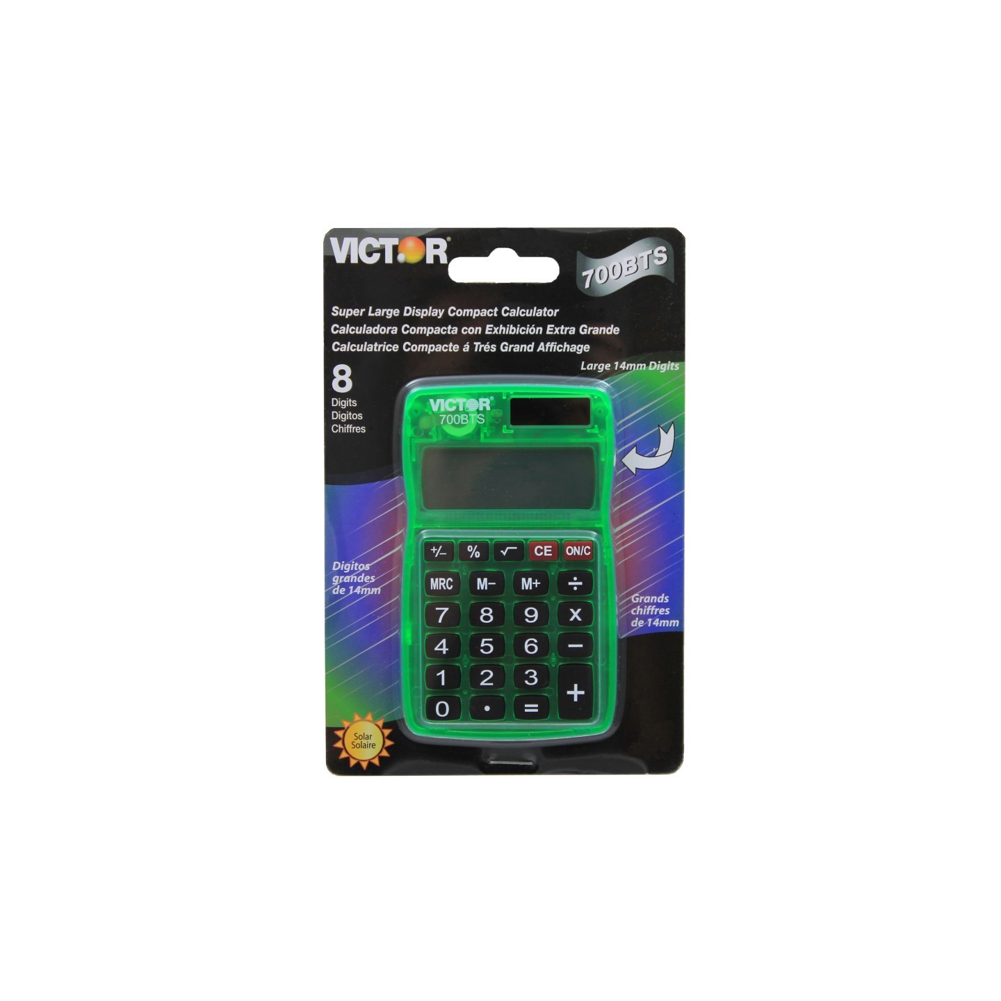 Victor 8 Digit Pocket Calculator in Ass't Translucent Bright Colors