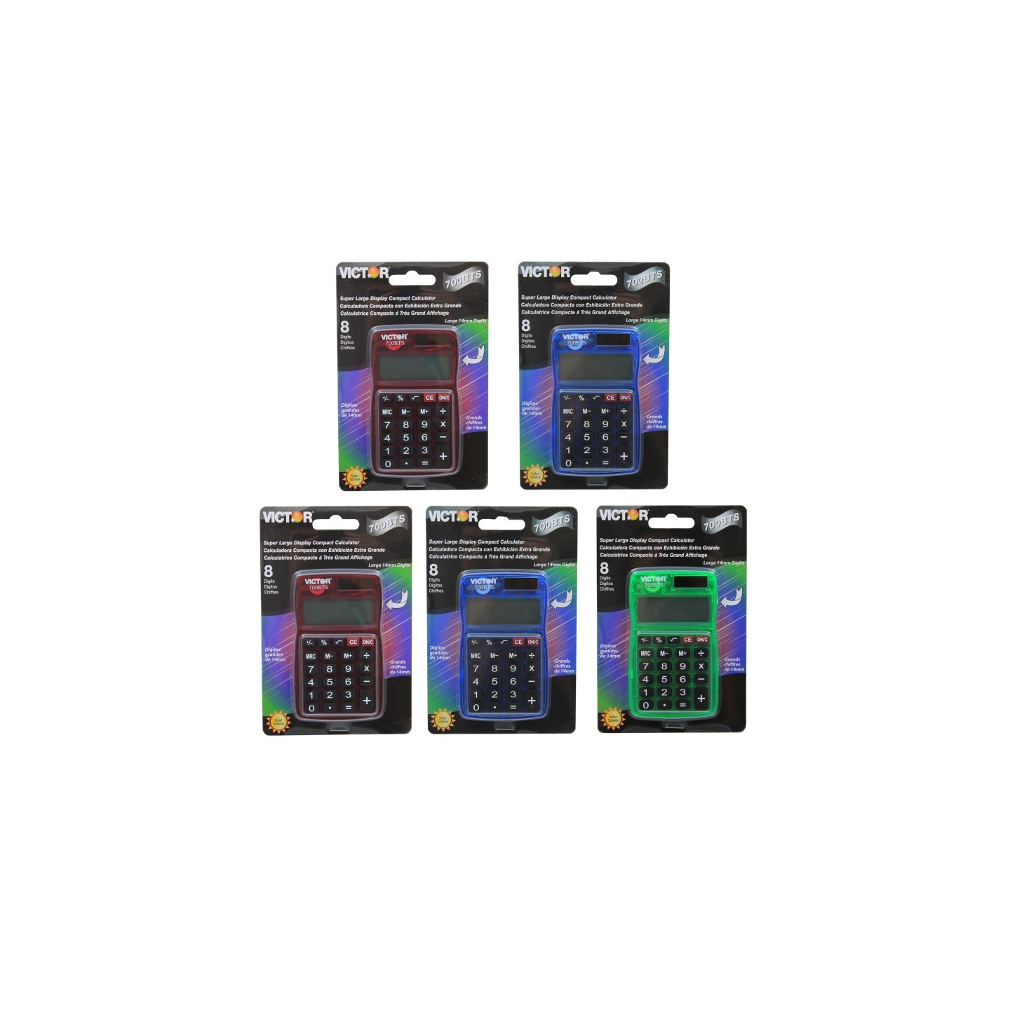 Victor Dual Power Pocket Calculator, Pack of 5