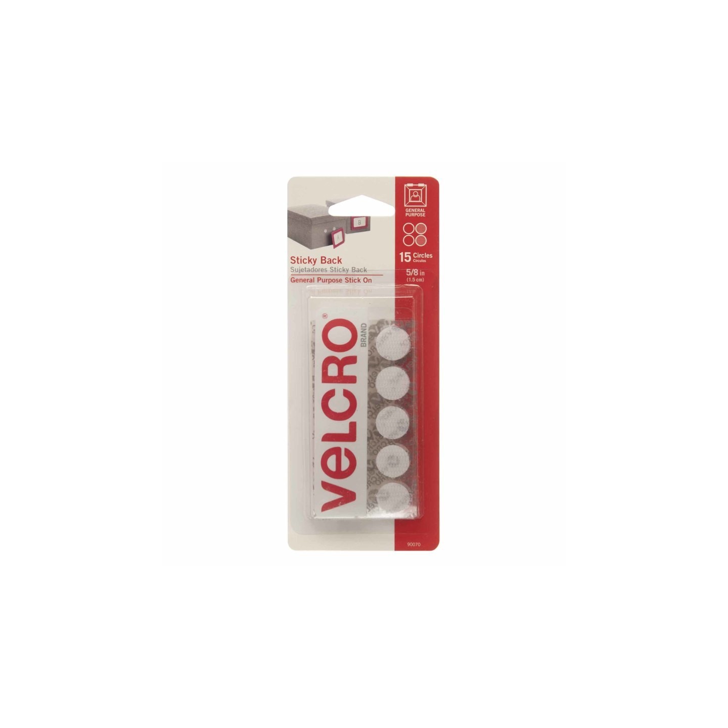 VELCRO® Original Sticky Back Dots, White, 5/8 in (1.5 cm), Pack of 15