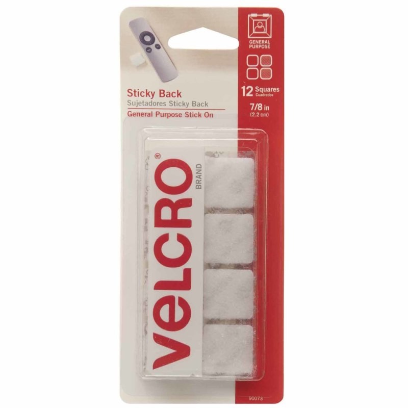 VELCRO® Original Sticky Back Squares, White, 7/8 in (2.2 cm), Pack of 12