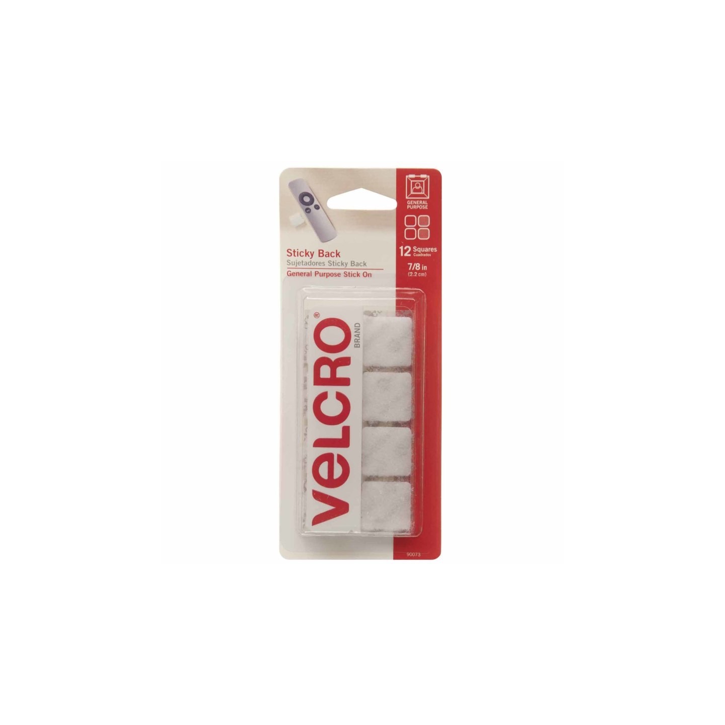 VELCRO® Original Sticky Back Squares, White, 7/8 in (2.2 cm), Pack of 12