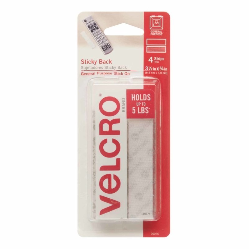 VELCRO® Sticky Back Strips, 3-1/2" x 3/4", White, 4 Sets