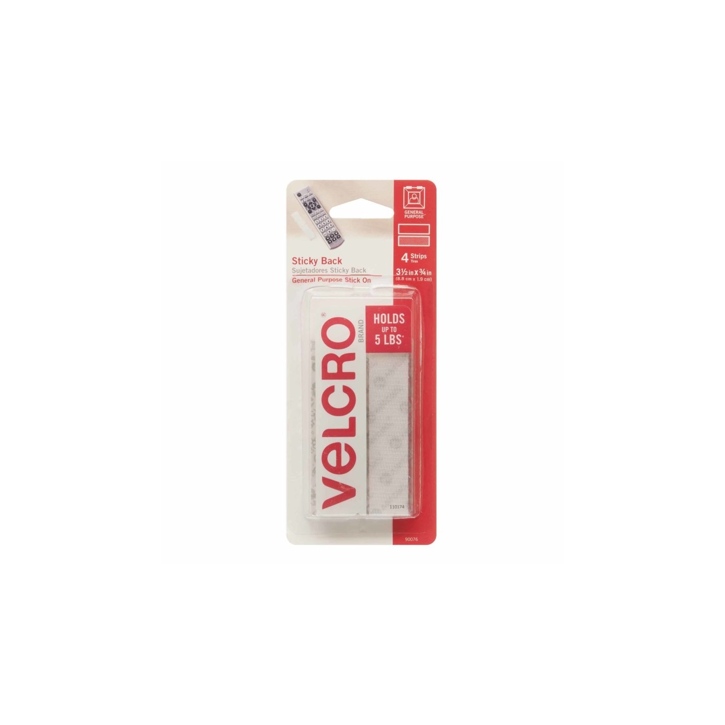 VELCRO® Sticky Back Strips, 3-1/2" x 3/4", White, 4 Sets