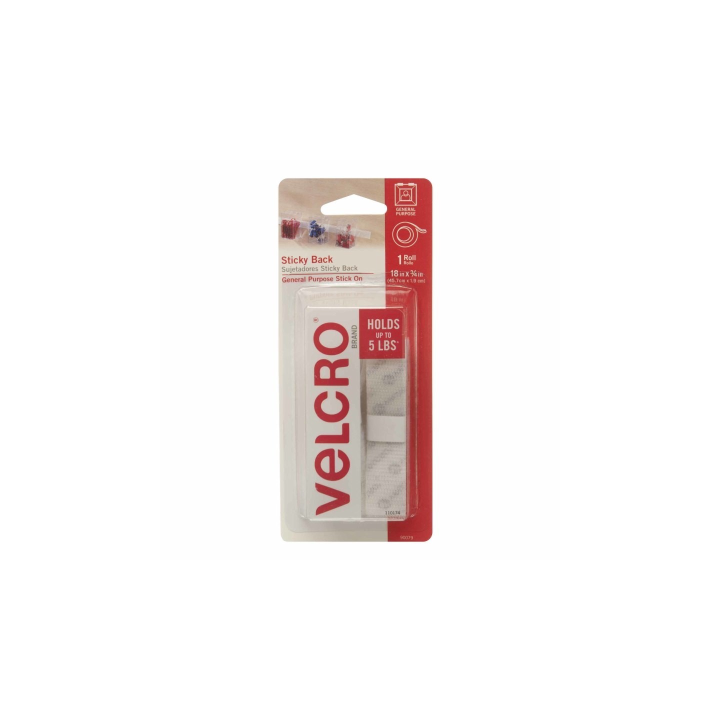 VELCRO® Sticky Back Tape, White, 18" x 3/4"