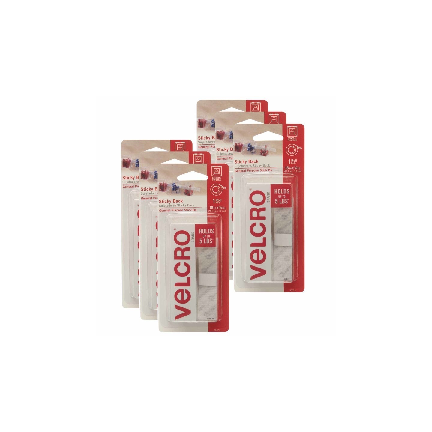 VELCRO® Sticky Back Tape, White, 18" x 3/4", 6 Rolls