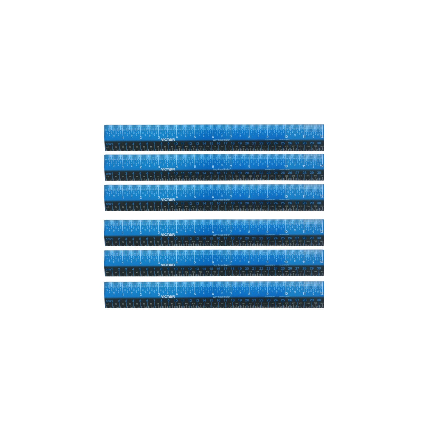 Victor Easy Read™ Ruler, Plastic, Blue/Black, 12", Pack of 6