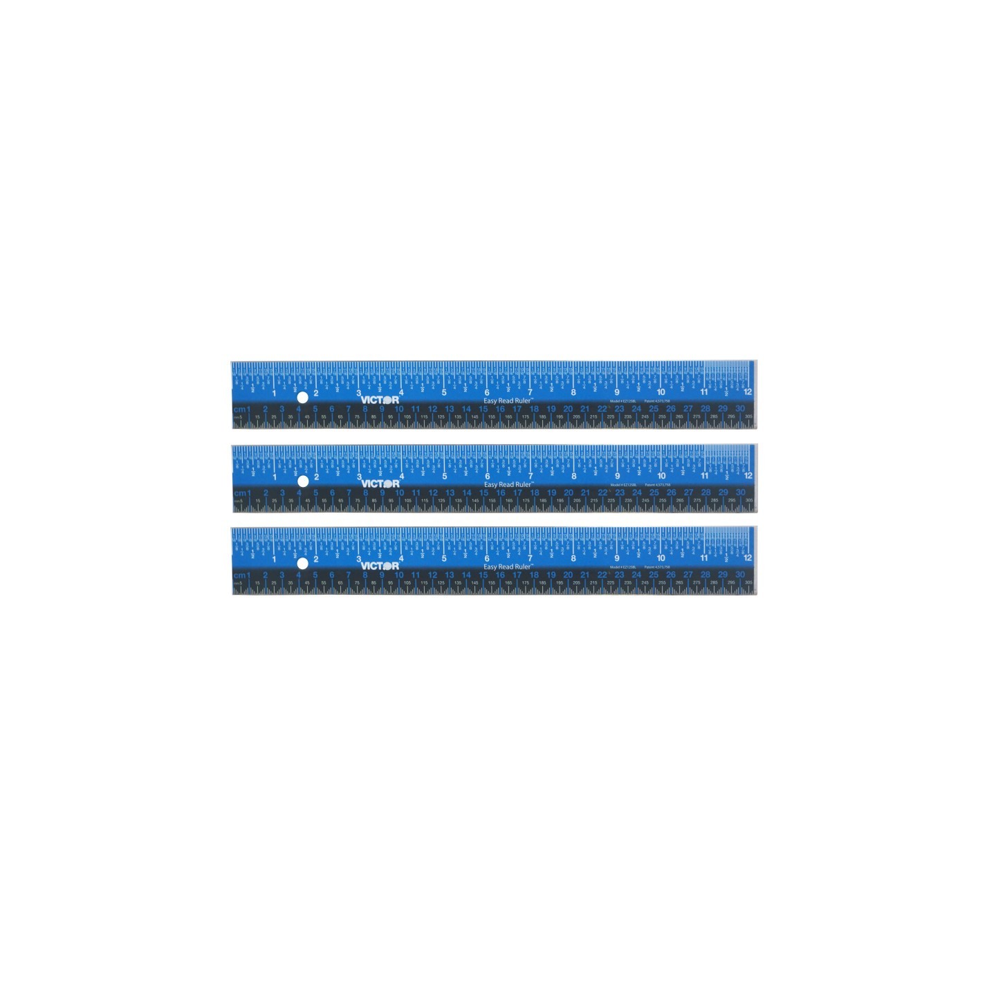 Victor Easy Read™ Ruler, Stainless Steel, Blue/Black, 12", Pack of 3