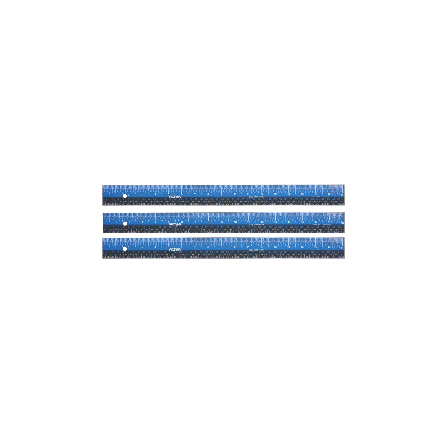 Victor Easy Read™ Ruler, Stainless Steel, Blue/Black, 18", Pack of 3