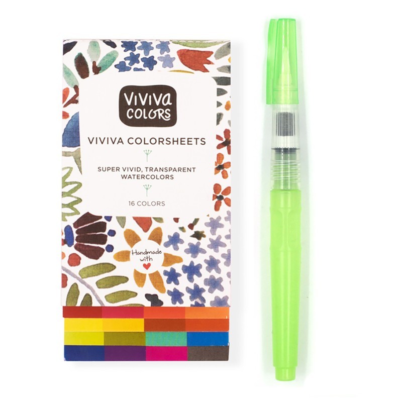 Viviva Watercolor Paint Colorsheets Sketcher Set, 16 Original Colors & Waterbrush