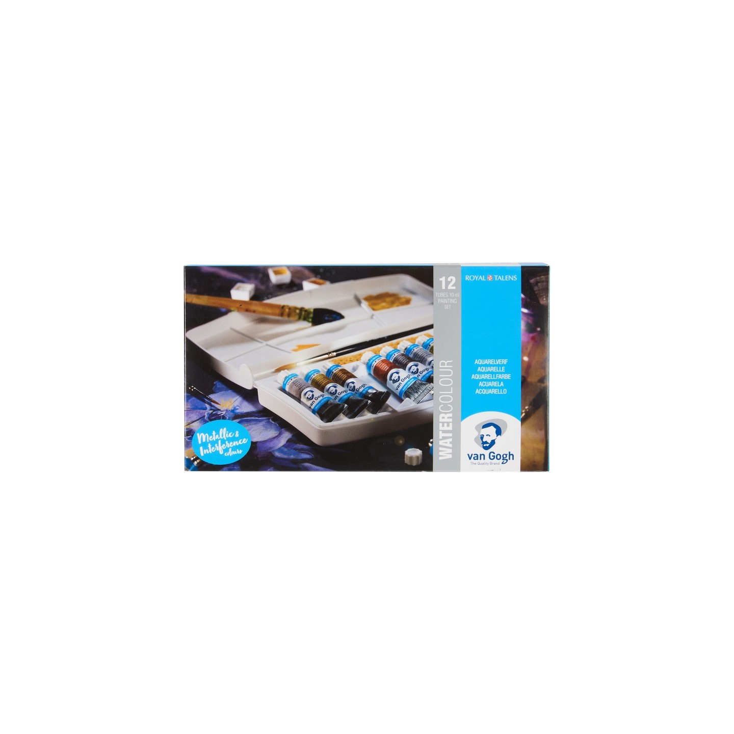 Van Gogh Watercolor Plastic Pocket Box, 12x10mL, Specialty Metallic/Interference
