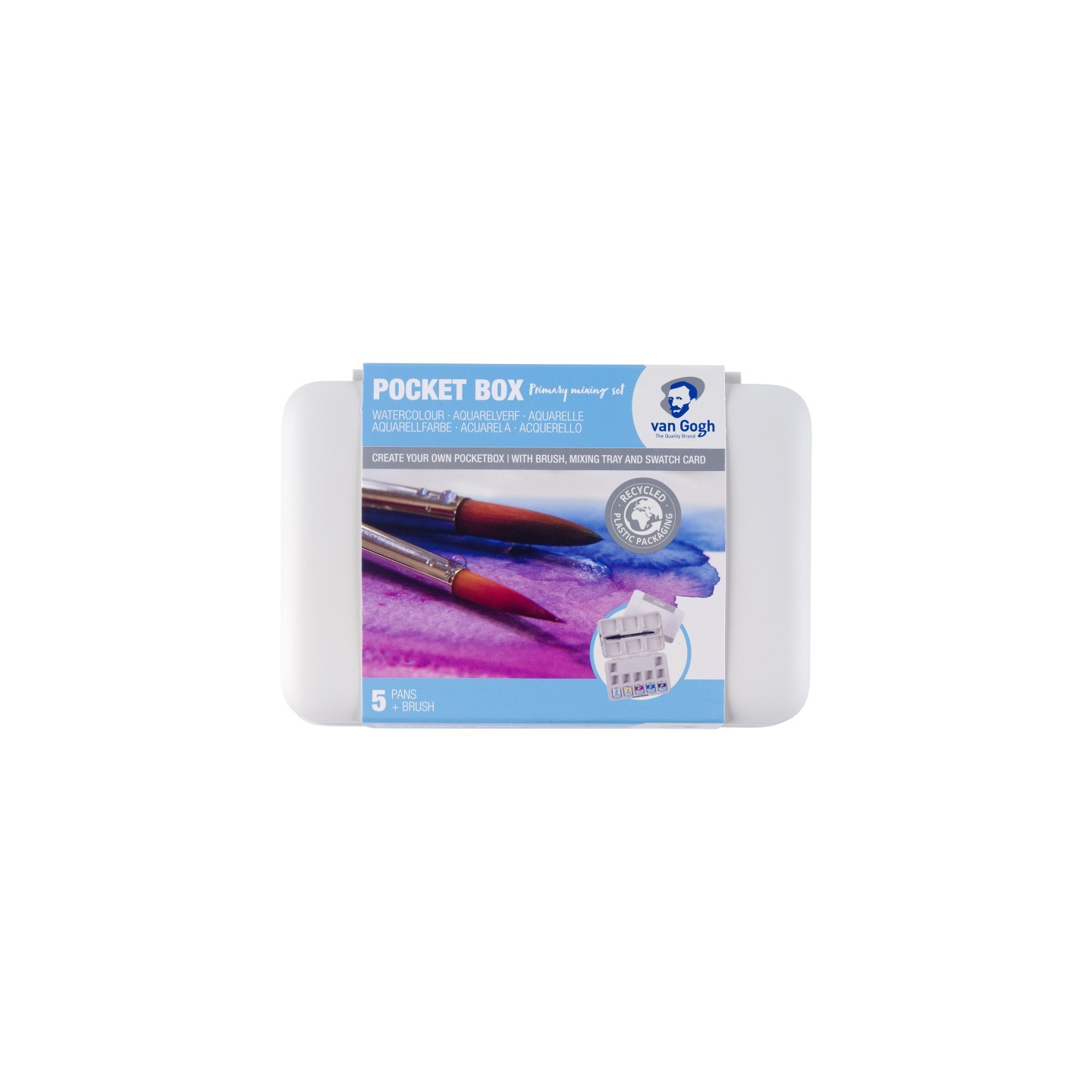 Van Gogh Watercolor Pocket Box, Primary Mixing Set, 5 Half Pan Colors & 7 Empty Spaces