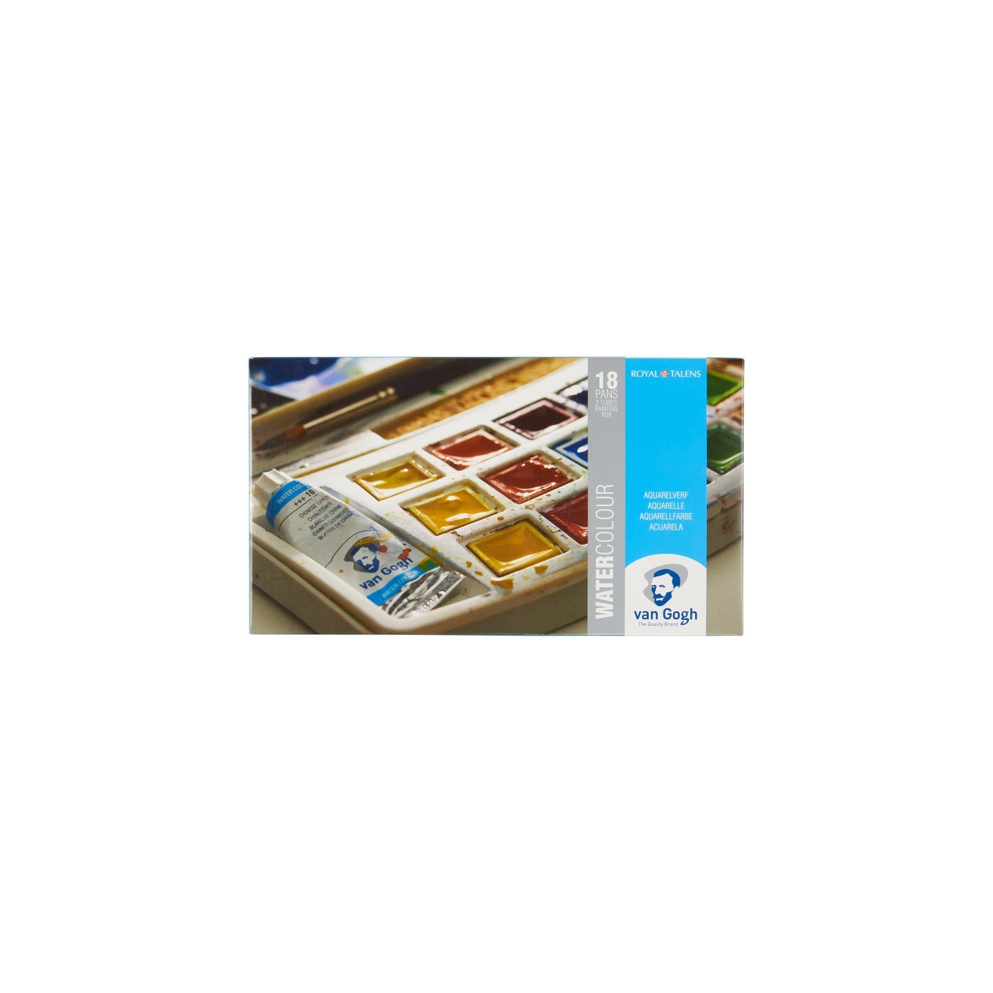Van Gogh Watercolor Plastic Pocket Box, 18 Pan General Selection & 2 Tubes