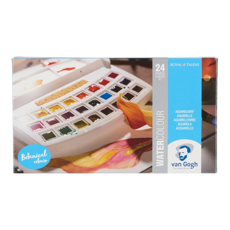 Van Gogh Watercolor Plastic Pocket Box, 24 Pan Botanical Selection