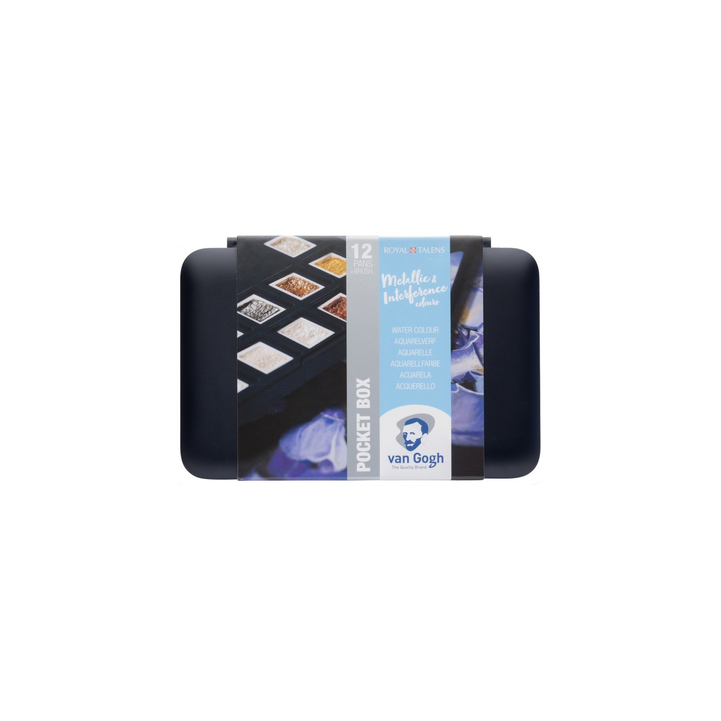 Van Gogh Watercolor Plastic Pocket Box, 12 Pan Specialty Selection Metallic/Interference