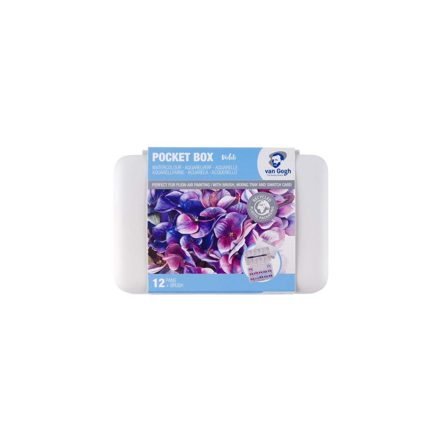 Van Gogh Watercolor Plastic Pocket Box, 12 Pan Pinks & Violets Selection