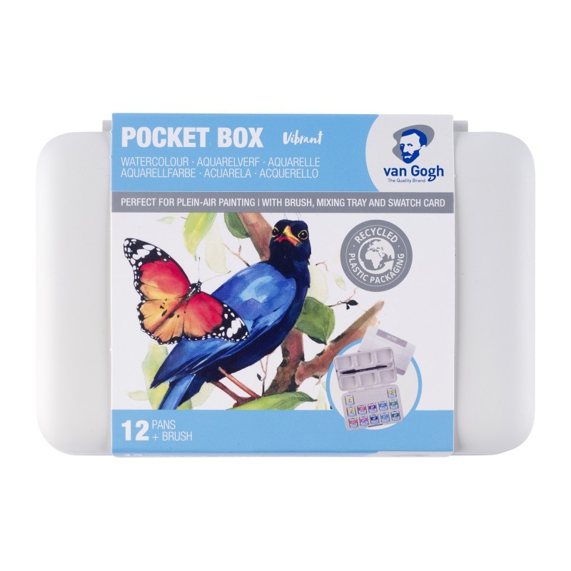 Van Gogh Watercolor Plastic Pocket Box, 12 Pan Vibrant Color Selection
