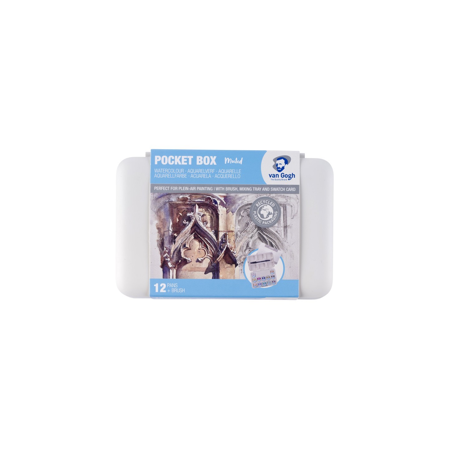 Van Gogh Watercolor Plastic Pocket Box, 12 Pan Muted Color Selection