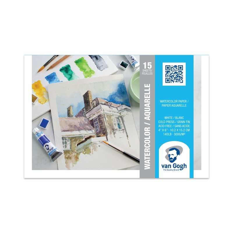 Van Gogh Watercolor Paper Pad, 140lbs, Cold Press, 4" x 6", 15 Sheets