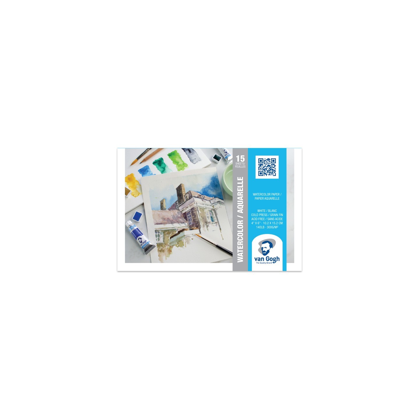 Van Gogh Watercolor Paper Pad, 140lbs, Cold Press, 4" x 6", 15 Sheets
