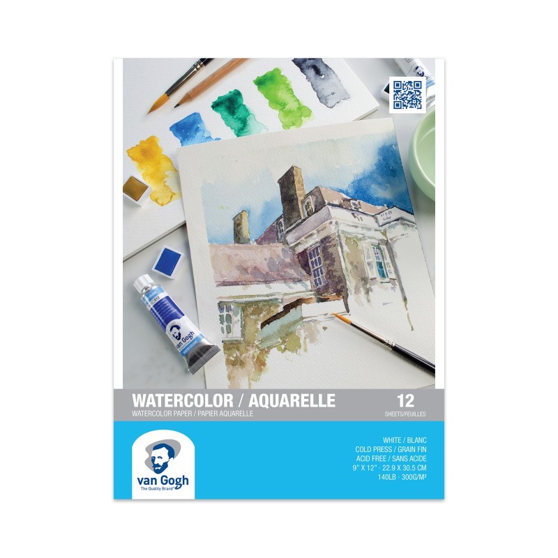 Van Gogh Watercolor Paper Pad, 140lbs, Cold Press, 9" x 12", 12 Sheets