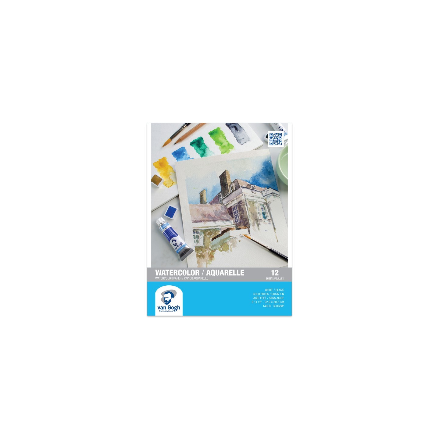 Van Gogh Watercolor Paper Pad, 140lbs, Cold Press, 9" x 12", 12 Sheets