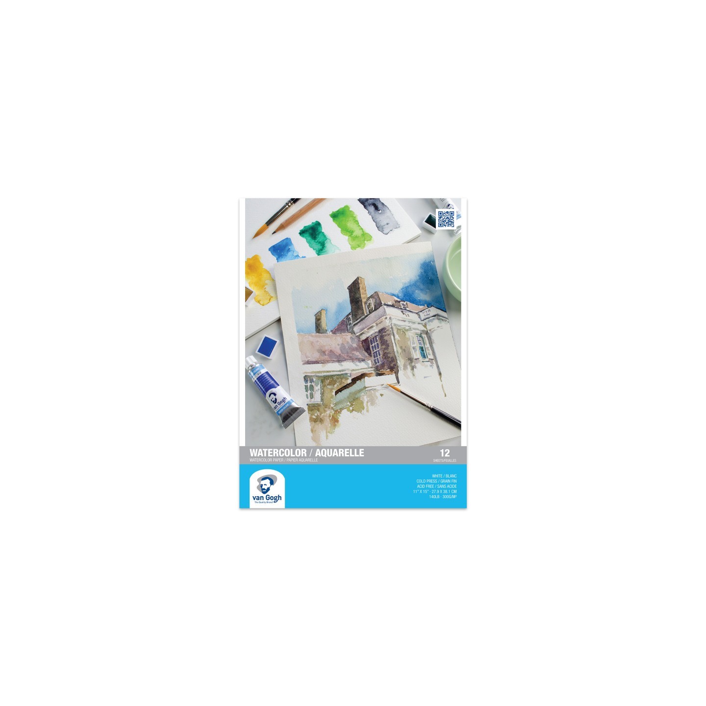 Van Gogh Watercolor Paper Pad, 140lbs, Cold Press, 11" x 15", 12 Sheets