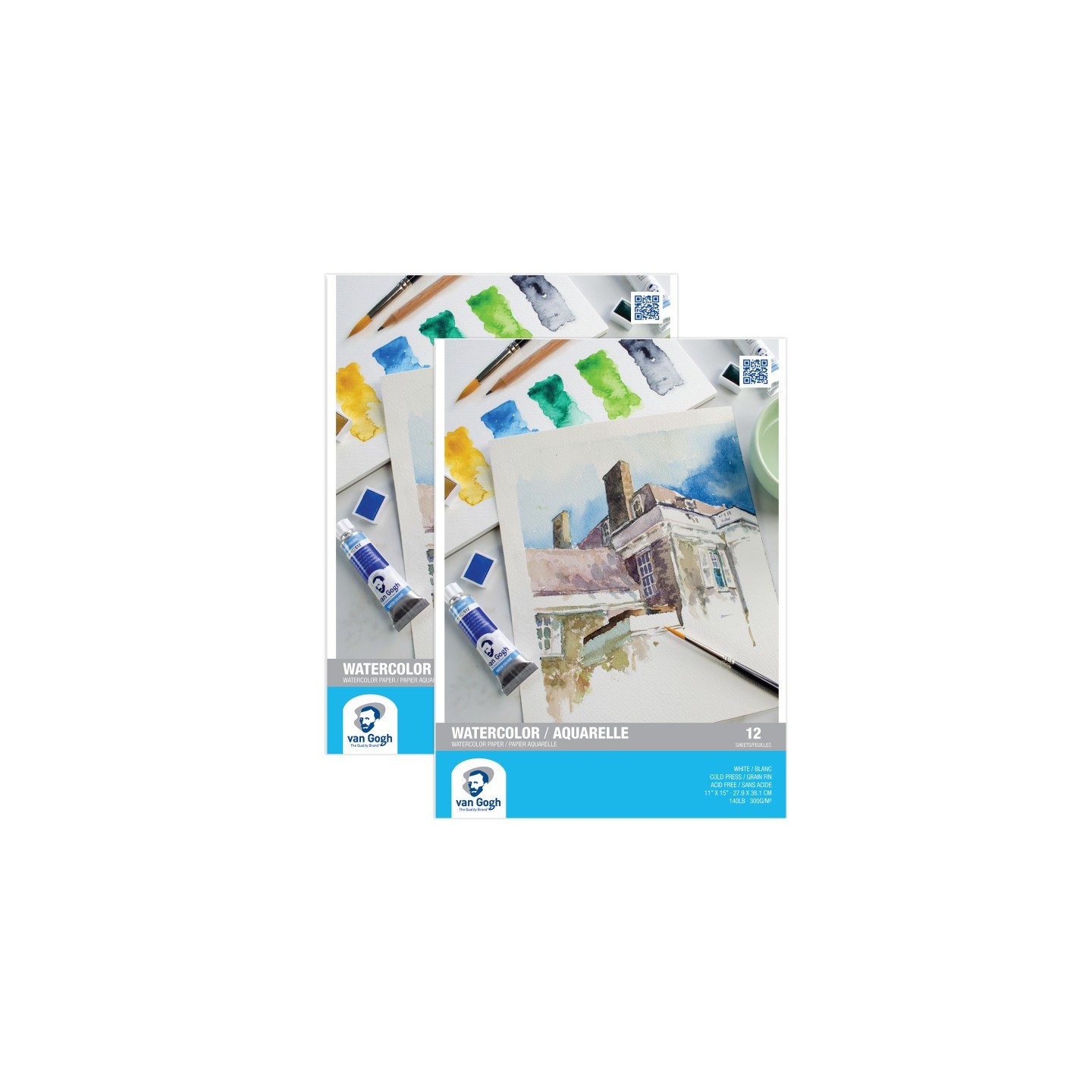 Van Gogh Watercolor Paper Pad, 140lbs, Cold Press, 11" x 15", 12 Sheets, Pack of 2