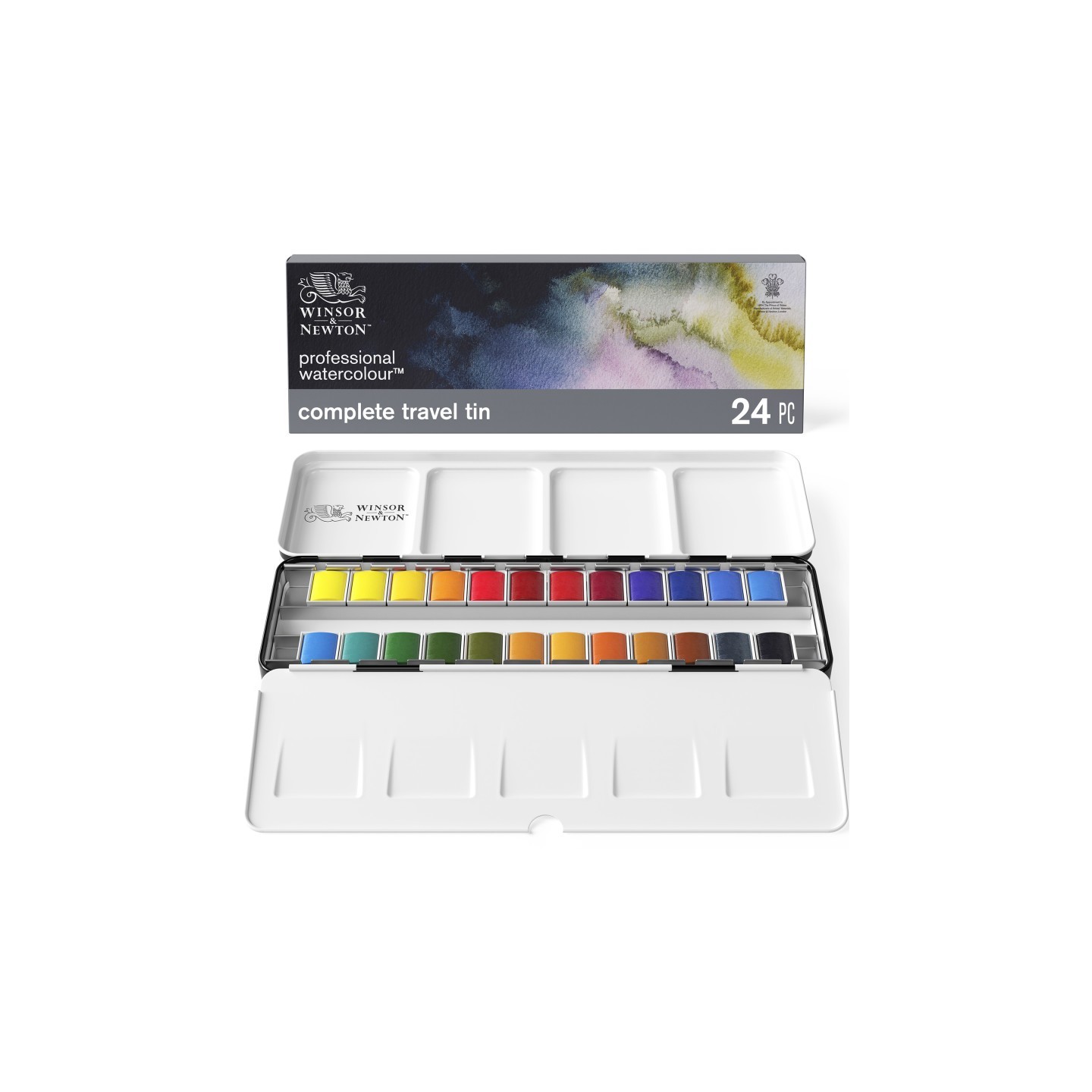 Winsor & Newton Professional Watercolors, Complete Travel Tin Set, 24 Half Pans