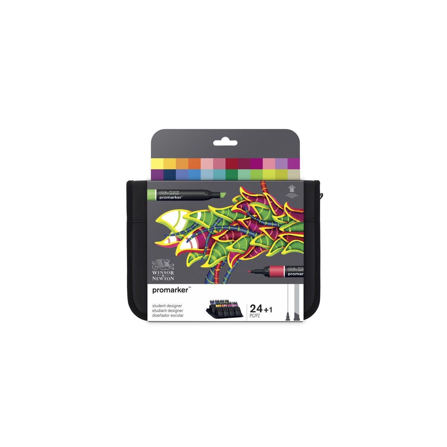 Winsor & Newton Promarker™ Student Designer Zipper Wallet, Strong Colors, Set of 24