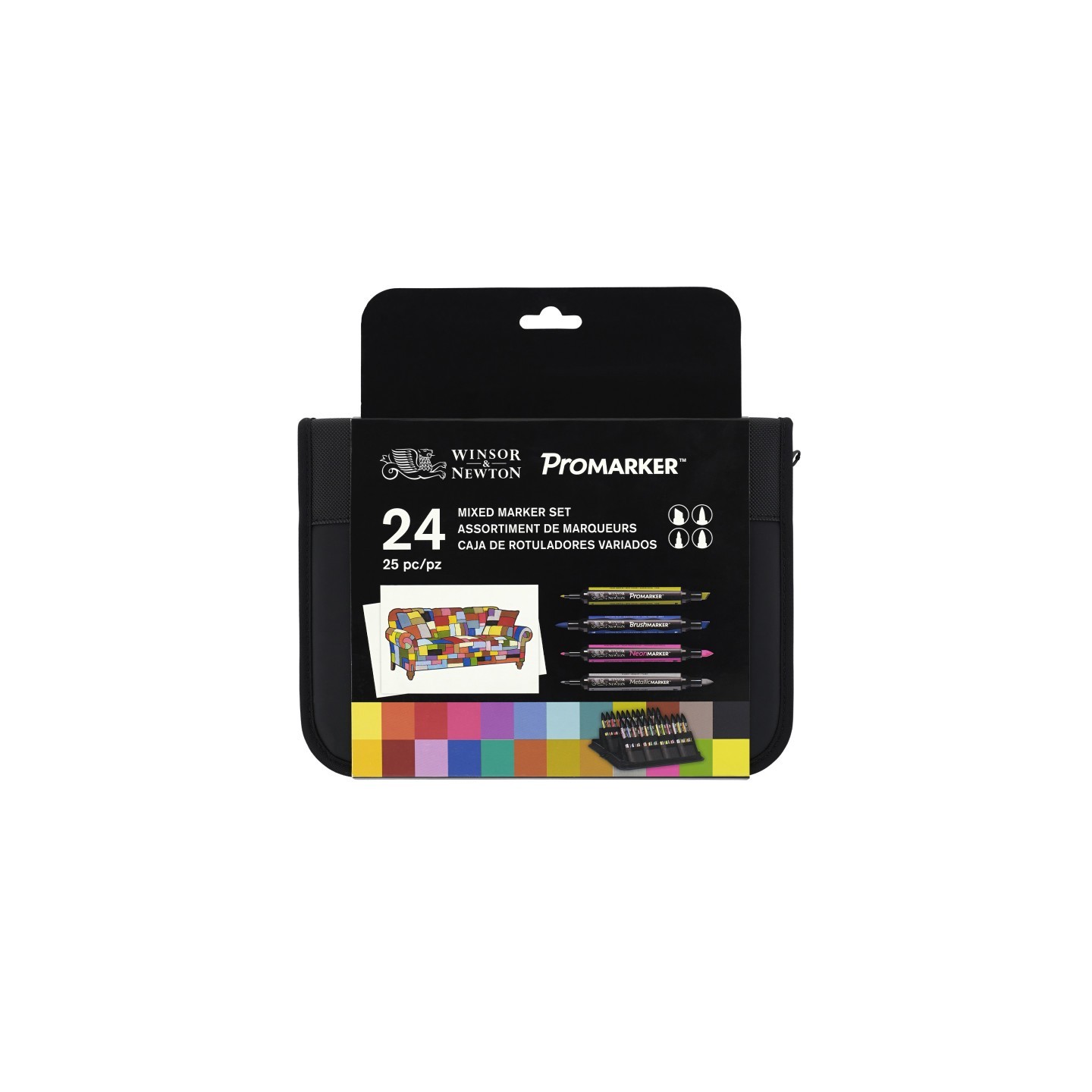 Winsor & Newton Promarker™ Mixed Marker Zipper Wallet, Assorted Colors, Set of 24
