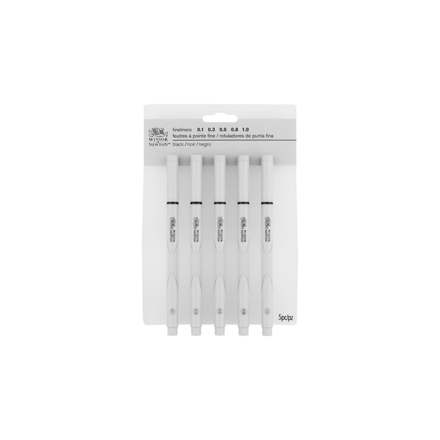 Winsor & Newton Fineliner Pens, Black, Assorted Sizes, Set Of 5