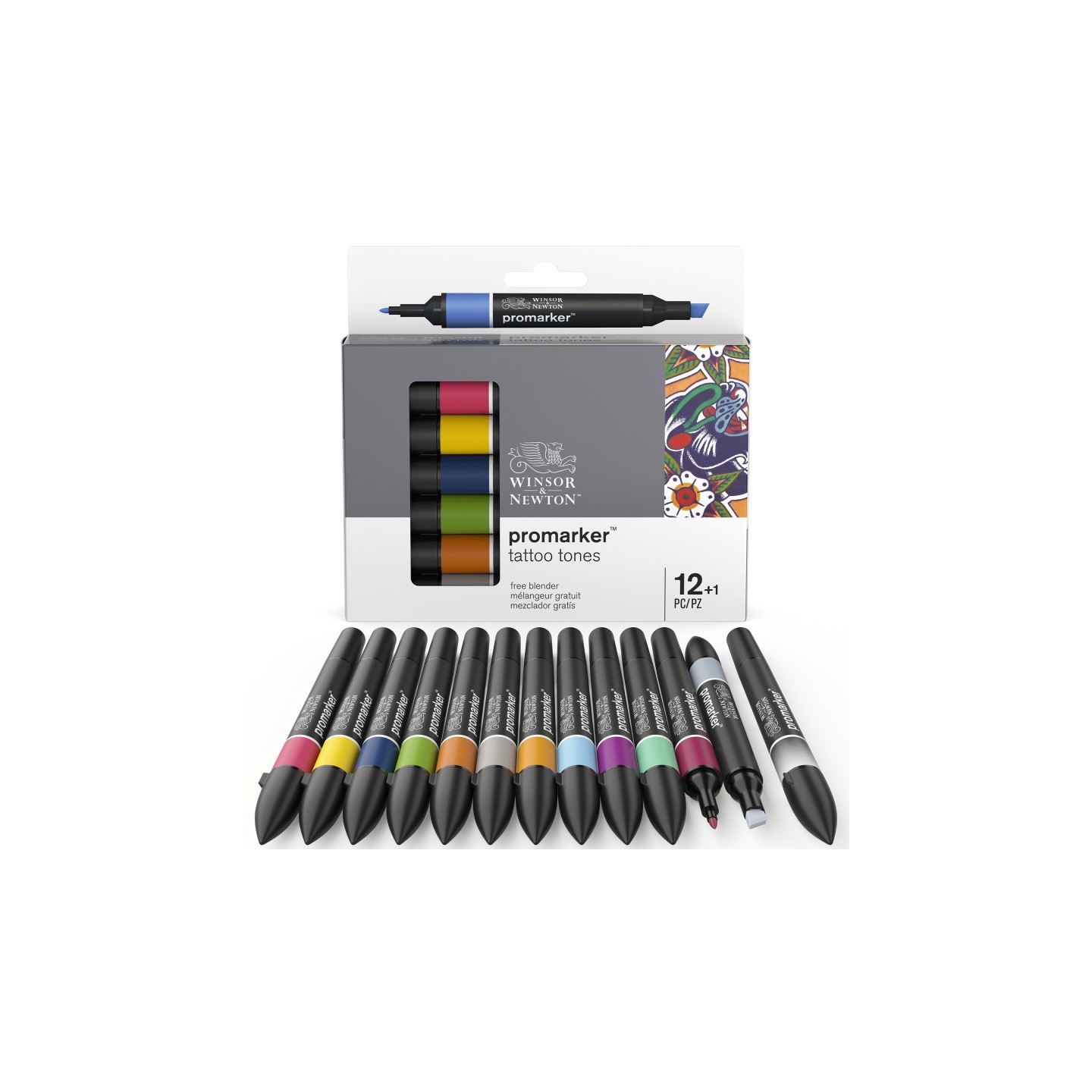 Winsor & Newton Promarker™ Tattoo Tones, Set of 12+1