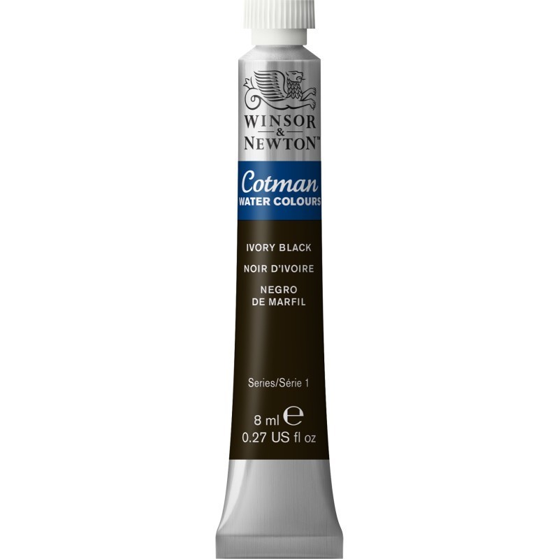 Winsor & Newton Cotman Watercolor Paint, 8 mL Tube, Ivory Black