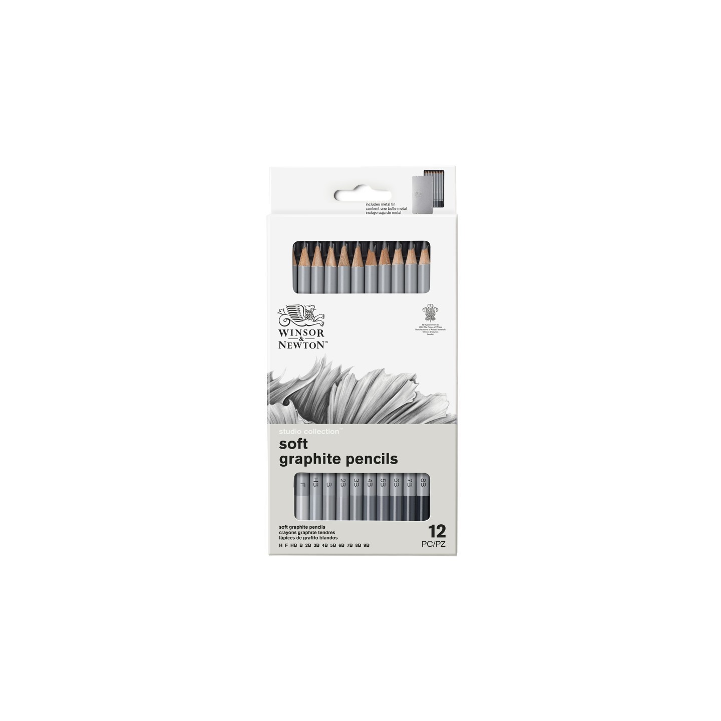 Winsor & Newton Studio Collection Graphite Pencil Tin, Soft, Set of 12