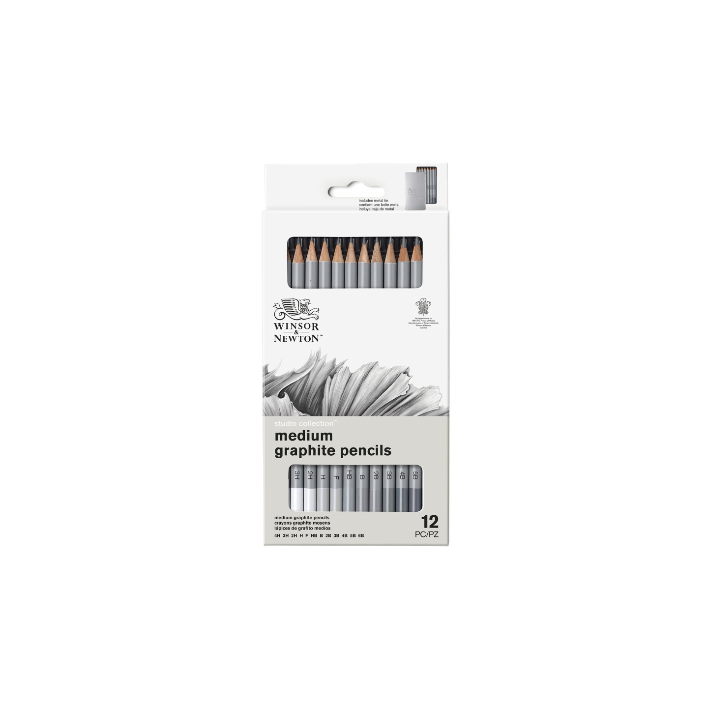 Winsor & Newton Studio Collection Graphite Pencil Tin, Medium, Set of 12