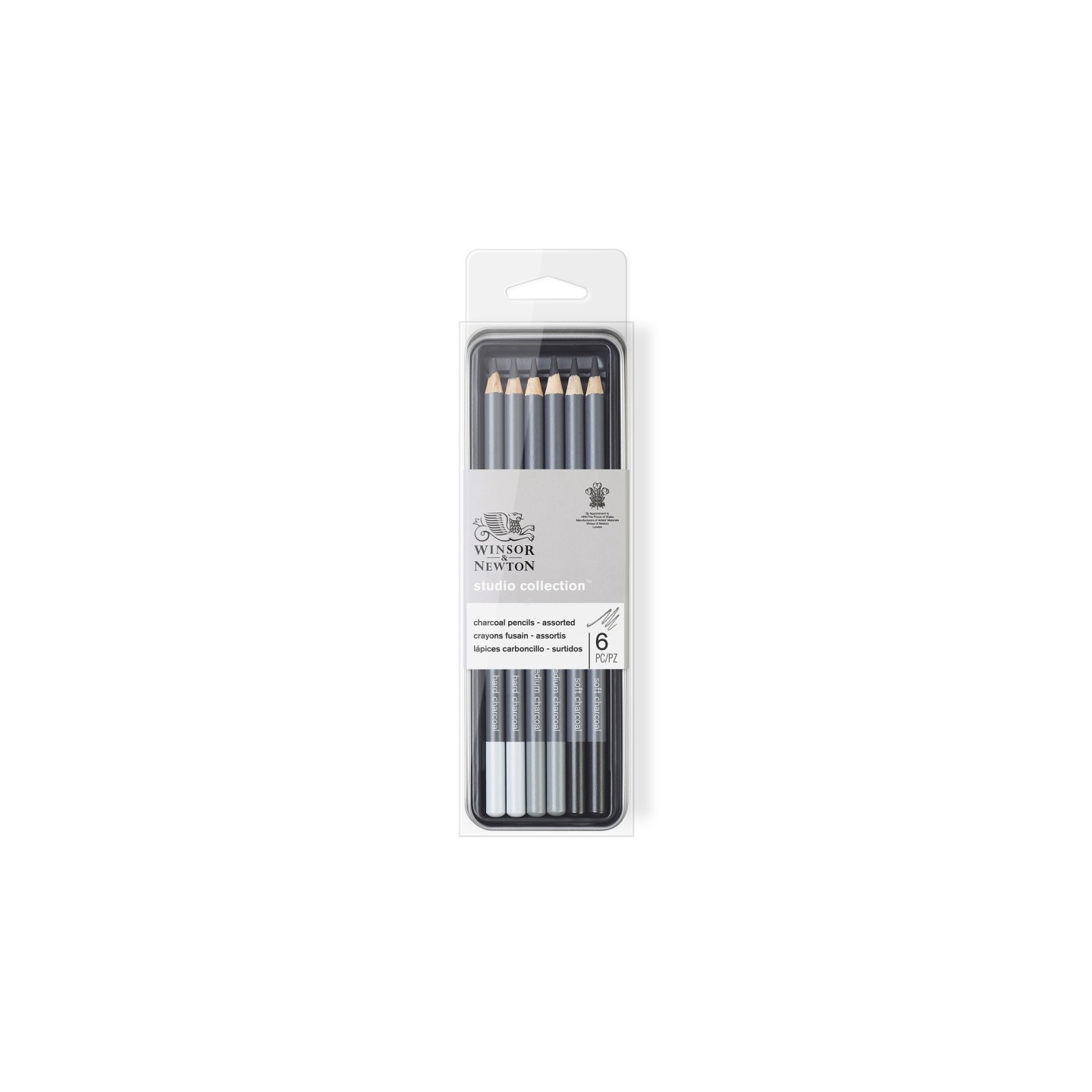 Winsor & Newton Studio Collection Charcoal Pencil Tin, Soft/Med/Hard, Set of 6