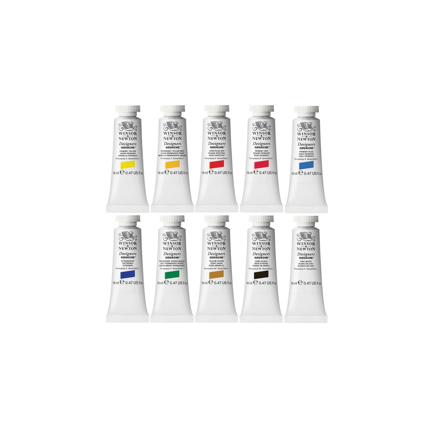 Winsor & Newton Designers Gouache Paint, Introductory Set, 14 mL Tubes, 10 Colors