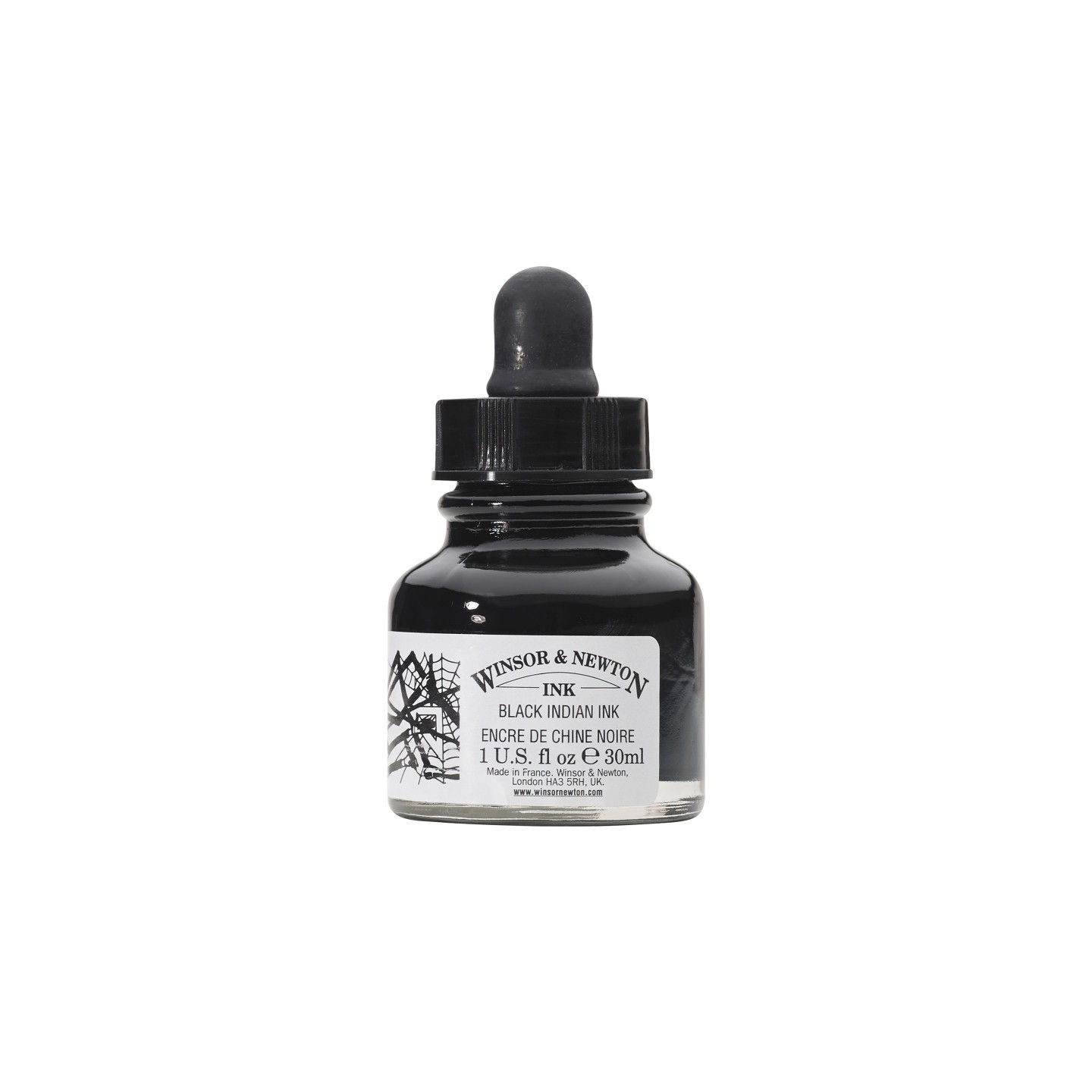 Winsor & Newton Drawing Ink, 30 mL Bottle, Black Indian Ink, Dropper Cap